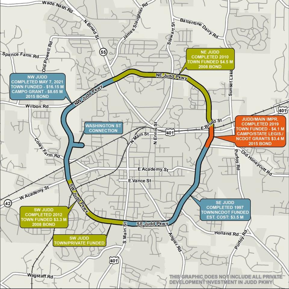 The northwest and final section of Judd Parkway around Fuquay-Varina opened to traffic on Friday, May 7.