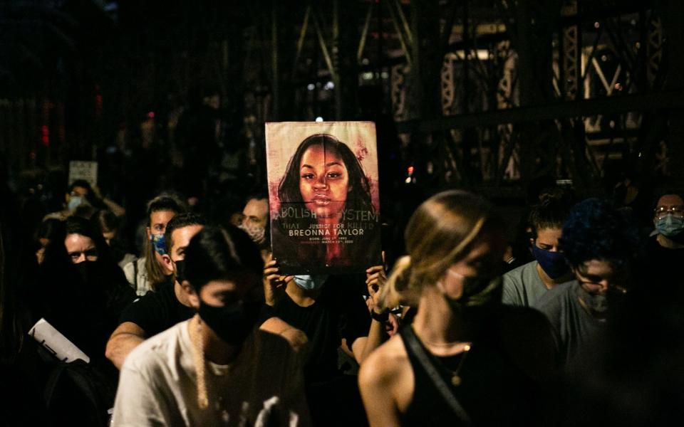Hundreds of demonstrators marched from the Barclay's Center in Brooklyn to the Brooklyn Bridge, on September 26, 2020, to call for justice for Breonna Taylor