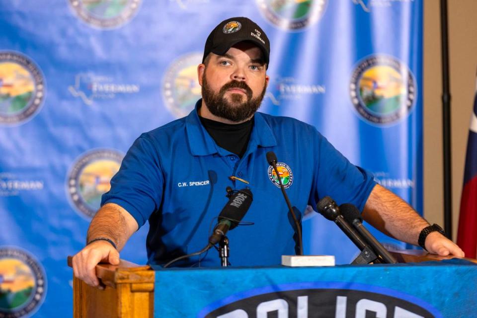 Everman Police Chief Craig Spencer speaks at a press conference at the Everman Civic Center on Tuesday, March 26, 2023. Spencer discussed the investigation into the disappearance of Noel Rodriguez-Alvarez, 6, who has not been seen since November 2022.