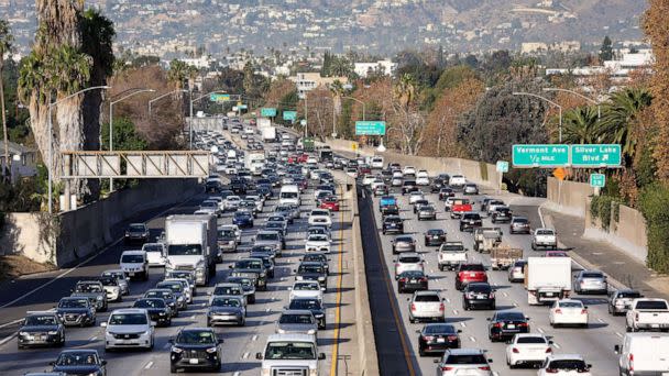 PHOTO: Heavy traffic moves along the 101 freeway, Nov. 23, 2022 in Los Angeles. (Mario Tama/Getty Images)