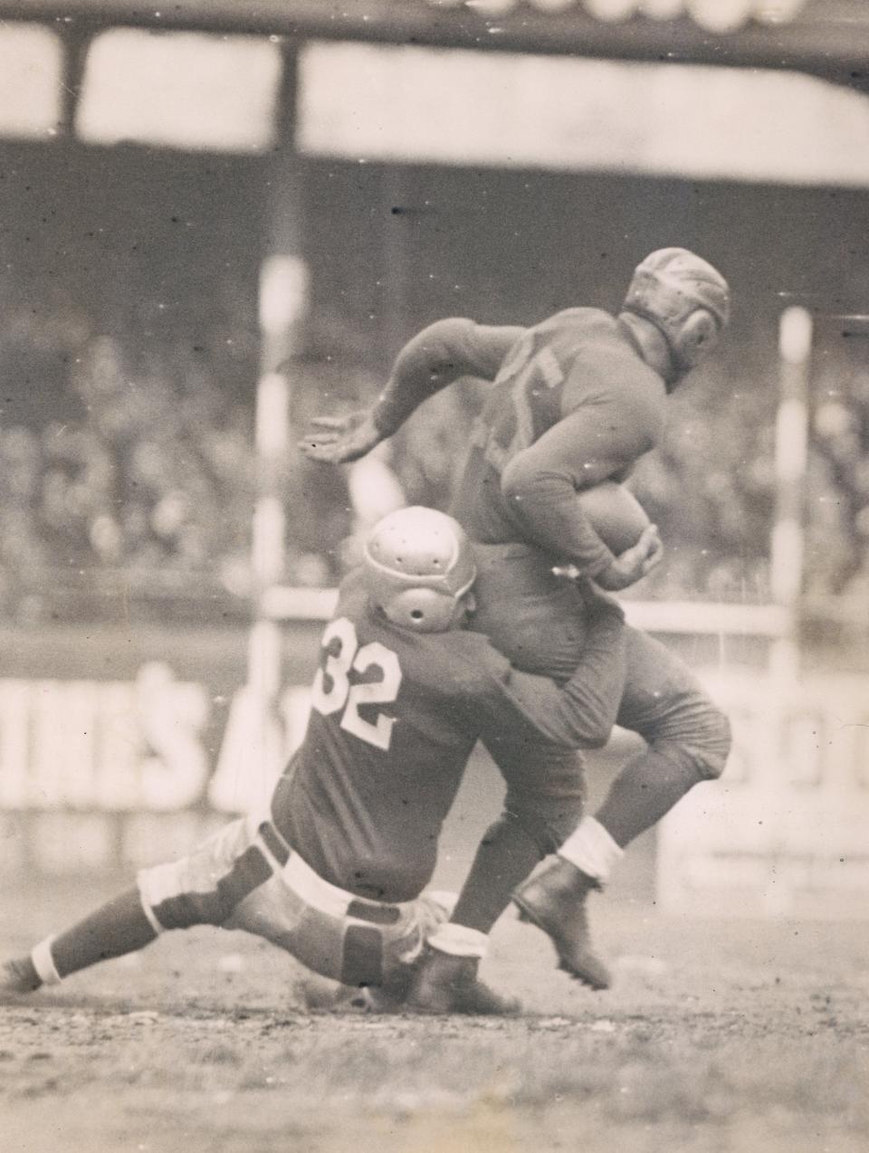 American football, invented soon after the Civil War, adopted tactics that modeled battlefield strategies. Early on, 19 men died playing the game in one year. | Acme Photography/Sports Studio Photos/Getty Images