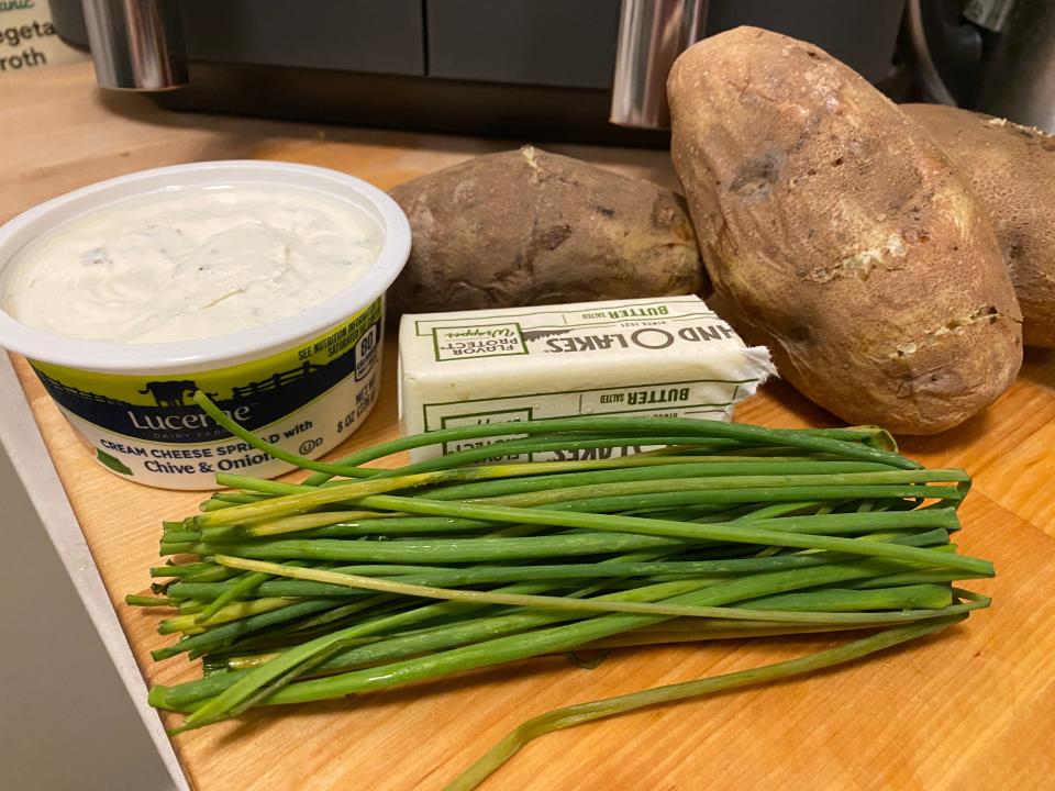 mashed potatoes ingredients on a kitchen counter