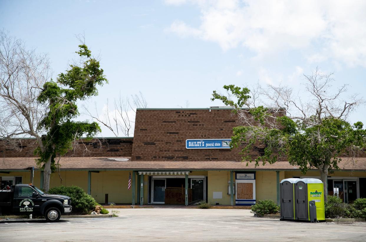 This is what Bailey's General Store on Sanibel looked like on July 21, 2023, almost 10 months since Hurricane Ian hit last September. The store and surrounding shops are being demolished. It's the first step in a planned rebuild for the historic and popular grocery store.