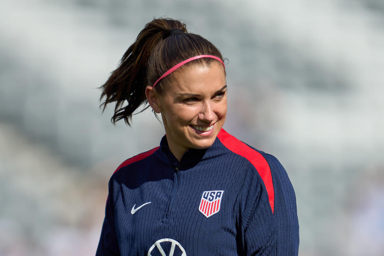 COMMERCE CITY, CO - JUNE 1: Alex Morgan #13 of the United States acknowledging the fans during an international friendly game between the South Korean Republic and USWNT at Dicks Sporting Goods Park on June 1, 2024 in Commerce City, Colorado. (Photo by Robin Alam/ISI Photos/Getty Images)