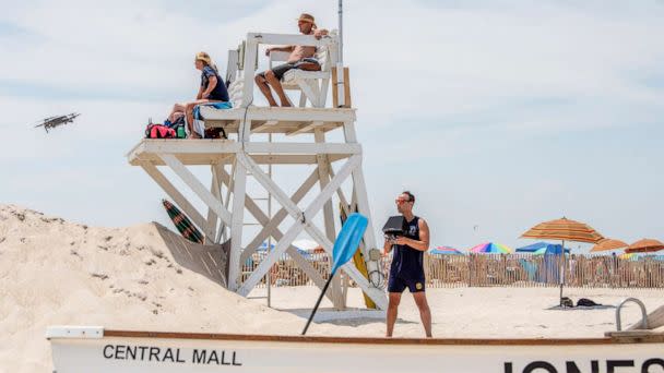 PHOTO: Cary Epstein, a veteran lifeguard, is among those being trained to operate a fleet of drones for shark-spotting amid an increase in sightings at Jones Beach, New York, July 1, 2022. (Johnny Milano/The New York Times via Redux)
