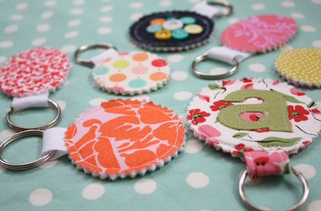 <a href="http://www.huffingtonpost.com/2012/12/13/homemade-gift-ideas-fabric-scrap-keychain_n_2286828.html">These keychains</a> make inexpensive stocking stuffers.