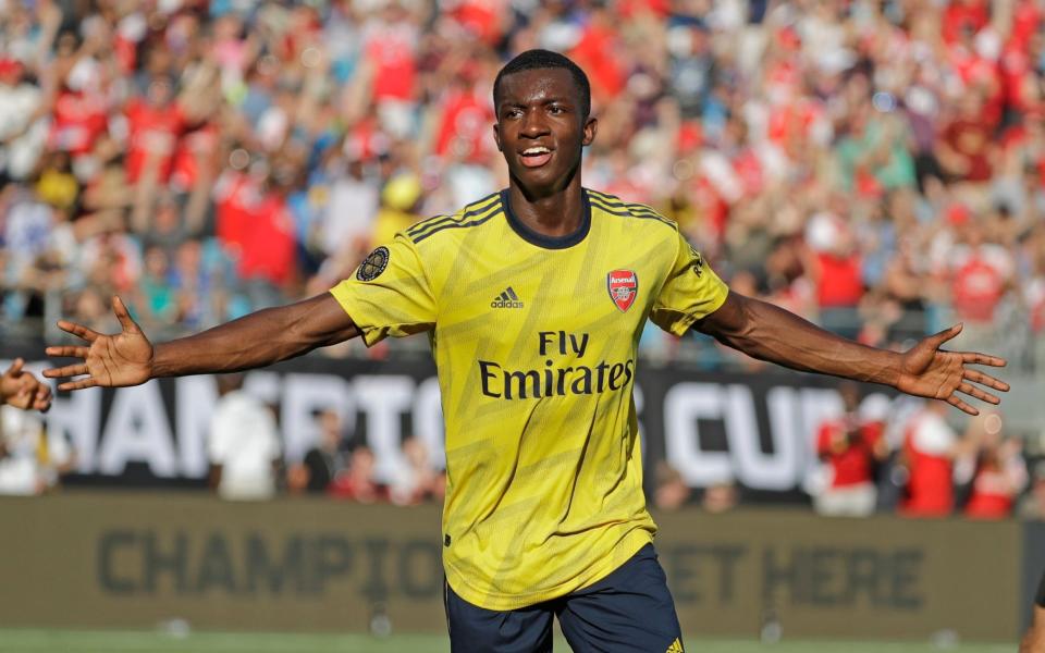 Eddie Nketiah celebrates after scoring a goal against Fiorentina - AP