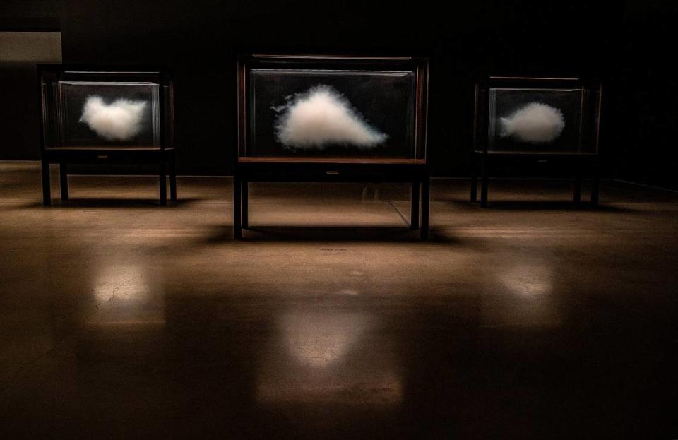 De izquierda a derecha: “The Cloud Bird” (2022), “América del Sur” (2018), y “Big Fish” (2022).