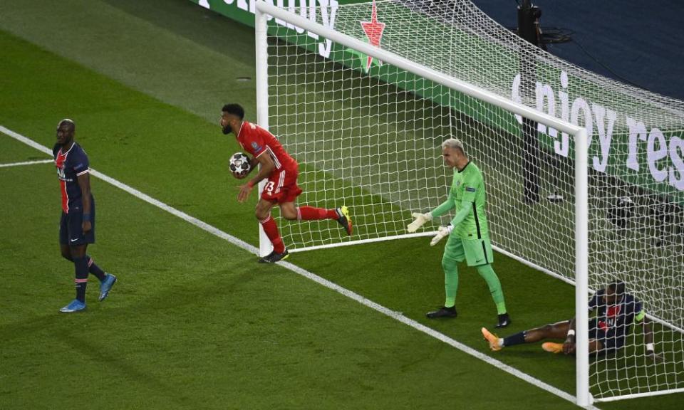 Eric Maxim Choupo-Moting races back with the ball after scoring for Bayern Munich but his goal was not enough.