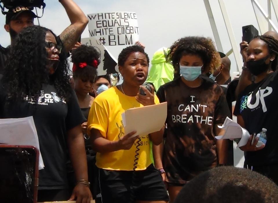 A'Liah Moore of Manchester addresses the crowd. (Karen Wall/Patch)