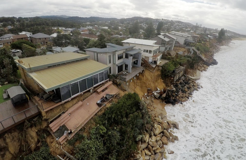 Coastal erosion is seen from the air over Ocean View Dr, Wamberal on the NSW Central Coast on Saturday.