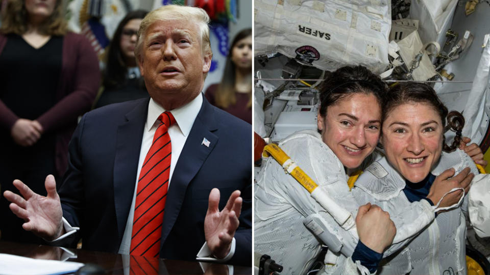 President Trump speaks to two female astronauts who are located at the spacestation. 