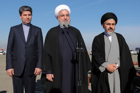 Iranian President Hassan Rouhani arrives to give public speeches in the city of Khoy, West Azerbaijan province, Iran November 19, 2018. Official President website/Handout via REUTERS