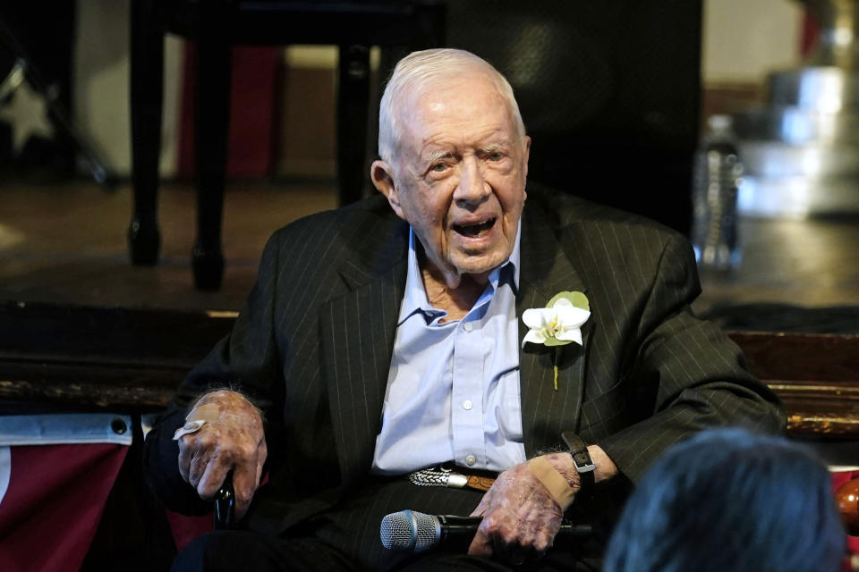 Former President Jimmy Carter in Plains, Ga.  (John Bazemore / Pool/AP file)