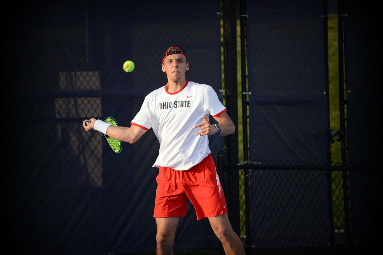 Ohio State's Andrew Lutschaunig  had the clinching victory Thursday with a 7-6, 6-4 victory over Michigan's Nick Beaty.