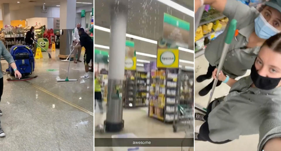 A Woolworths in Sydney experienced a bit of rain during the wild weather earlier this week. Source: TikTok/jessicaaolliverr
