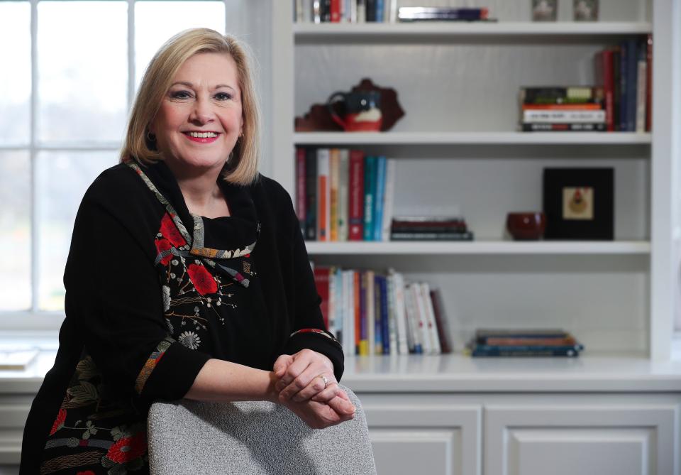 Newly appointed U of L interim president Lori Stewart Gonzalez in her office at Grawemeyer Hall on the Belknap campus in Louisville, Ky. on Dec. 15, 2021.  Gonzalez was named interim president after former president Neeli Bendapudi accepted the same position at Penn State University.