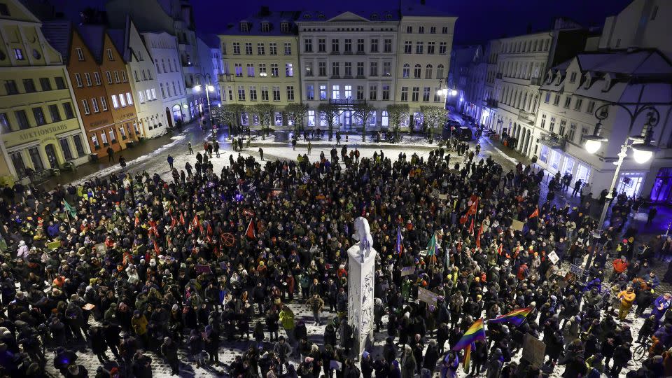More than 1,500 people demonstrate against the AfD and right-wing extremism in Schwerin, Germany, on January 16. - Ulrich Perrey/picture-alliance/dpa/AP