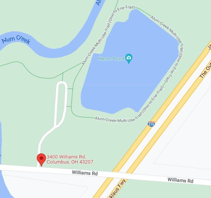 Map of Heron Pond at Three Creeks Metro Park on Columbus' Southeast Side.