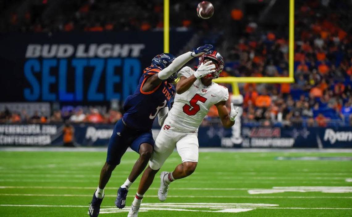 Long cornerback Tariq Woolen, picked by the Seahawks in the fifth round of the 2022 NFL draft, often draped opposing receivers with his 33 5/8-inch arms while playing for Texas-San Antonio.