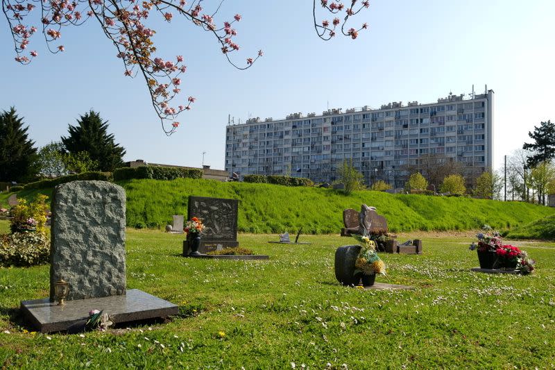 A general view shows graves at Joncherolles Cemetery in Villetaneuse near Paris