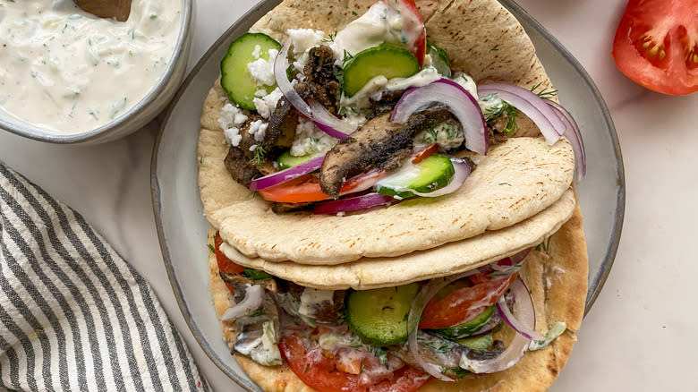 Portobello gyros on plate