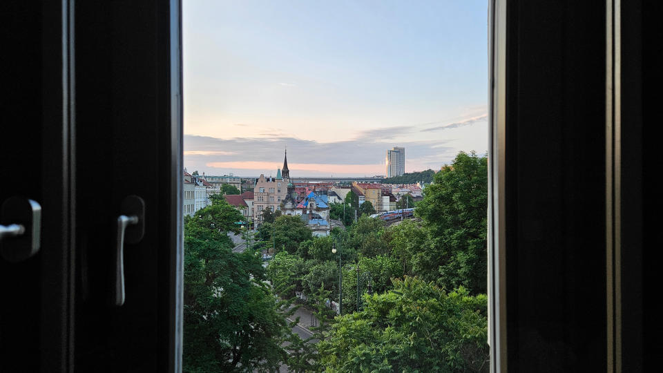 view of Prague from a hotel window