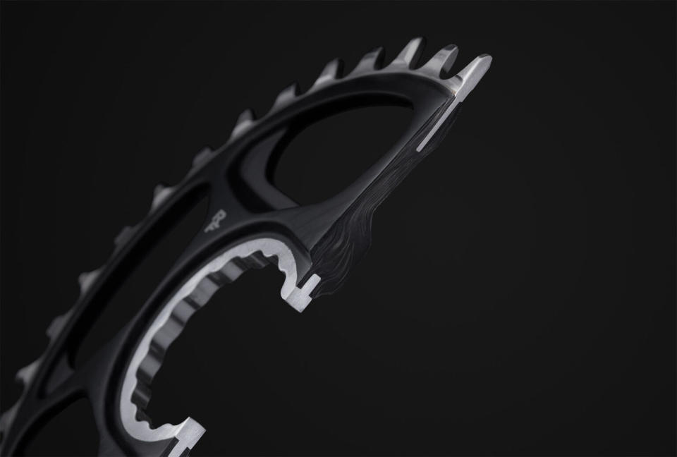 closeup details of race face era chainring