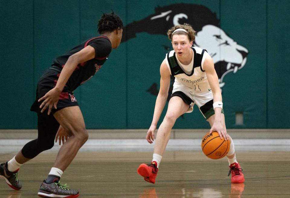 Pitman’s Avery Sanchez advances the ball during the Central California Athletic League game with Modesto in Modesto, Calif., Friday, Jan. 26, 2024.