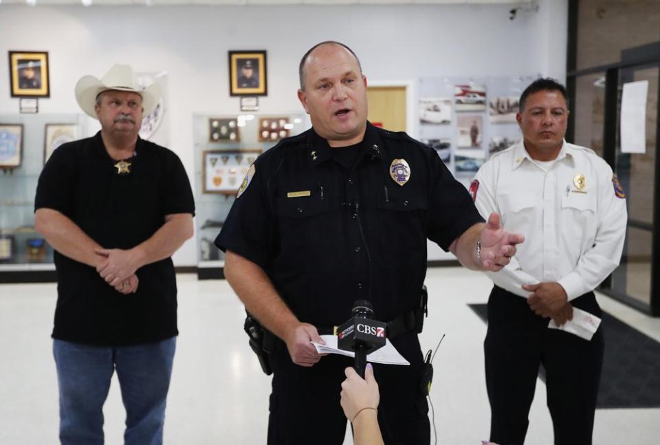 Odessa Police Chief Michael Gerke talks to the media in the Odessa Police Department. Source: Mark Rogers / AP