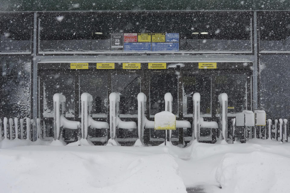 Palisades Tahoe ski resort remains closed during a blizzard Sunday, March 3, 2024, in Truckee, Calif. (AP Photo/Brooke Hess-Homeier)