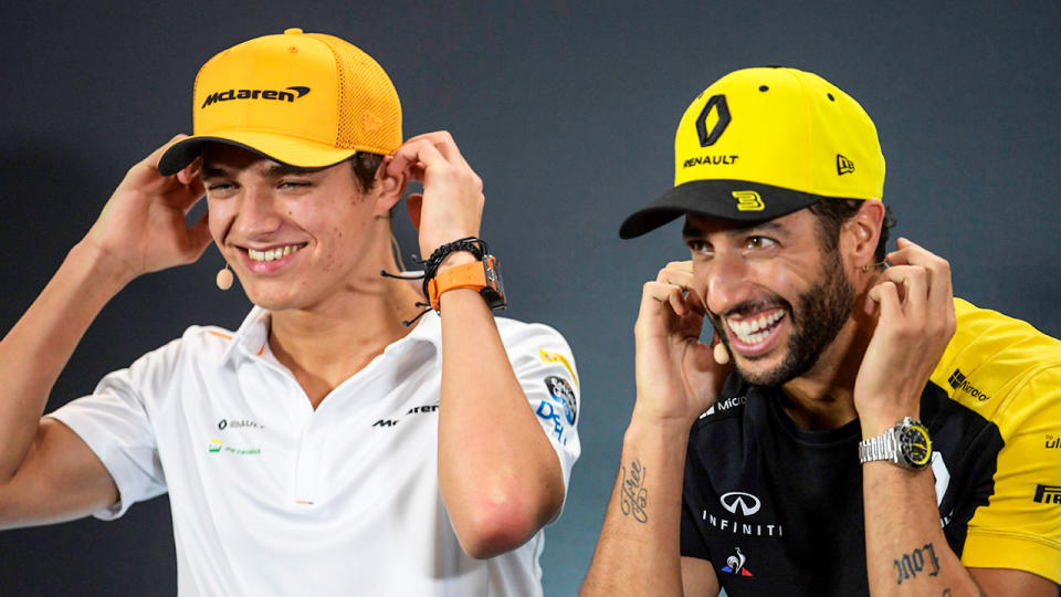 Pictured here, McLaren's Lando Norris and Daniel Ricciardo will be teammates in 2021.