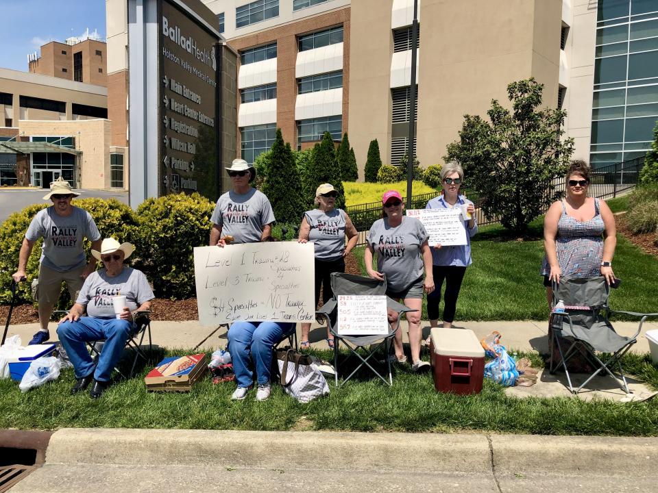 Protesters gather in opposition to the closure of the neonatal intensive care unit at Holston Valley Medical Center, a Ballad Health hospital, in 2019. (Dani Cook)