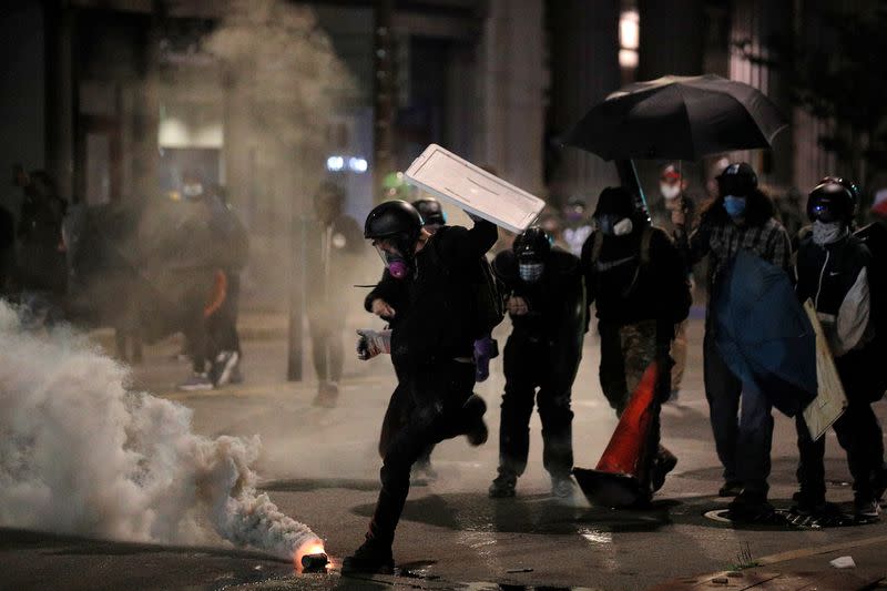 Demonstrators take part in a protest in Rochester, New York