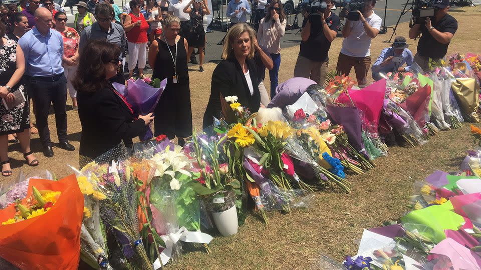 Ardent Leisure CEO Deborah Thomas visits Dreamworld and paid tribute to four people who were killed in an accident on a ride. Photo: AAP