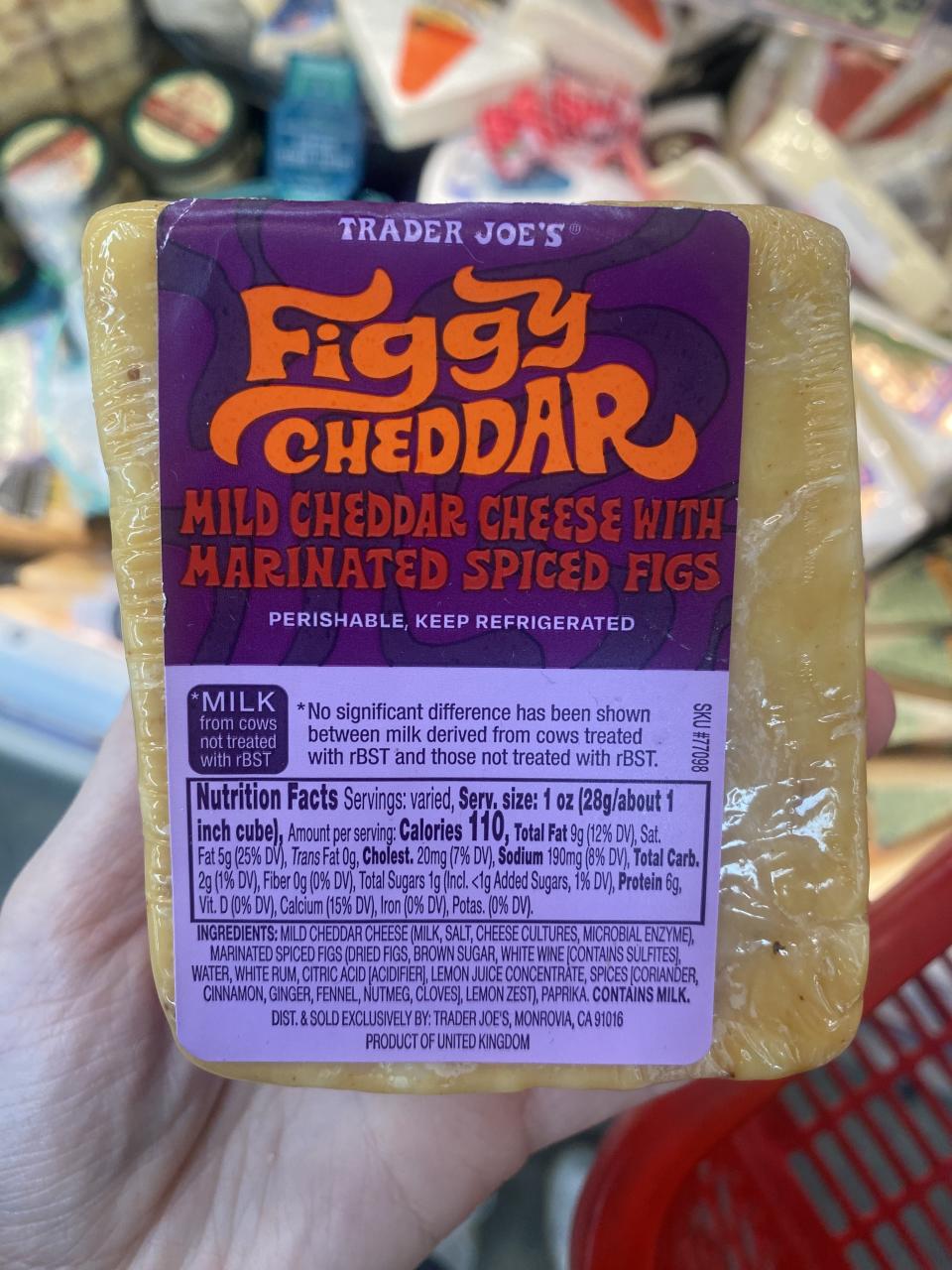 a wedge of figgy cheddar