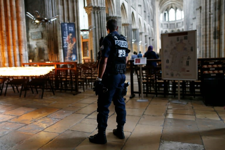A policeman on duty at Rouen Cathedral on July 27, 2016
