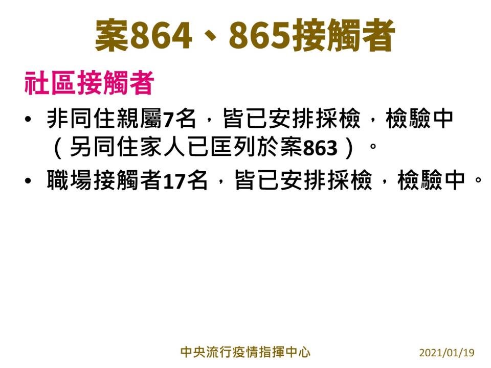 案864，案865接觸者疫調   圖：中央流行疫情指揮中心/提供