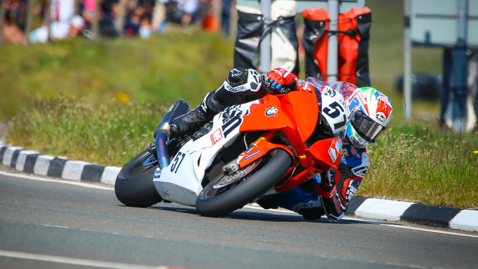 Racer Rennie Scaysbrook competing in the 2023 Isle of Man TT.