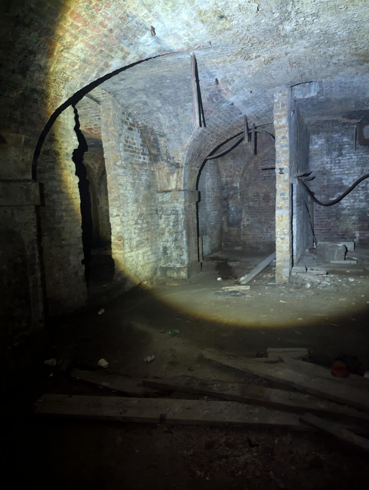 Dark brick walls in a basement