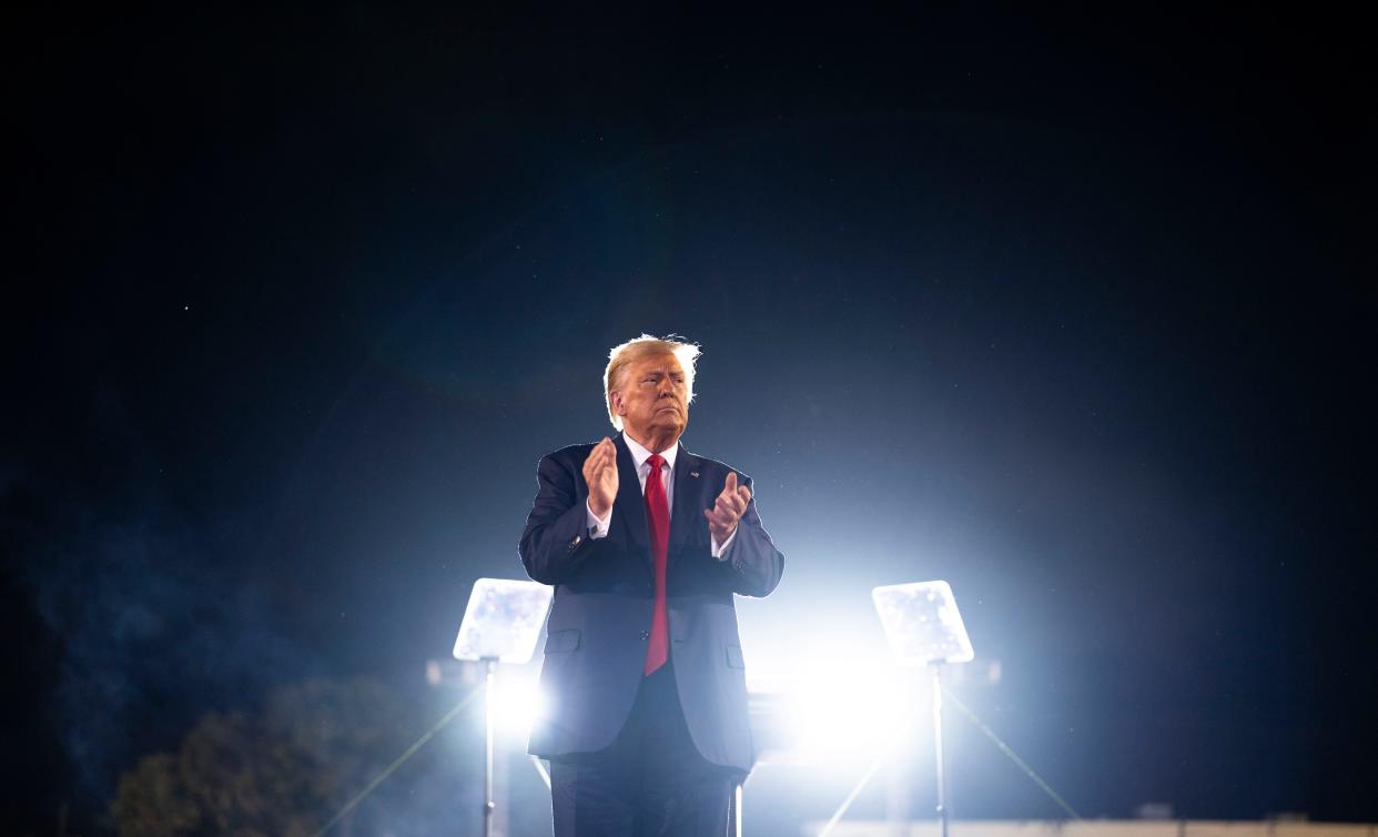 Former President Donald Trump during a presidential primary campaign rally at Ted Hendricks Stadium in Hialeah on Nov. 8, 2023. During the rally, Trump said he wanted to expand his first-term crackdown on immigration if he returns to power.