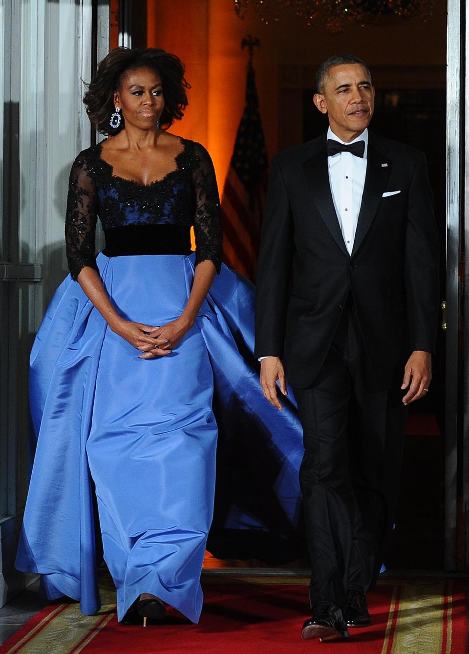 Michelle and Barack Obama arriving for a state dinner in 2014. (Getty Images)