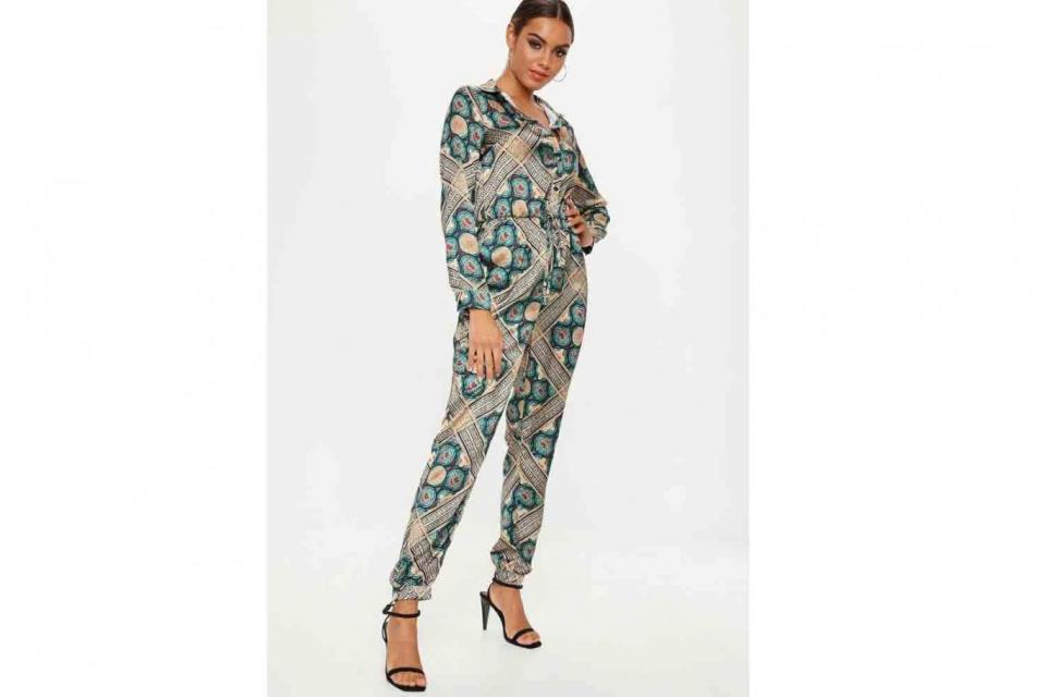 Tile printed satin boiler suit