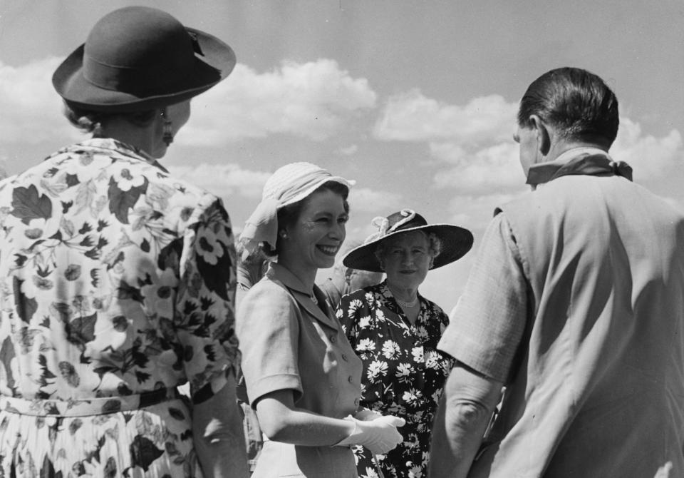 6th February 1952:  Princess Elizabeth attends a polo match in Nyepi, Kenya, flanked by attending dignatories. One of the last photographs taken of Elizabeth before her succession to the British throne following the death of her father, HM King George VI.  (Photo by Chris Ware/Keystone/Getty Images)