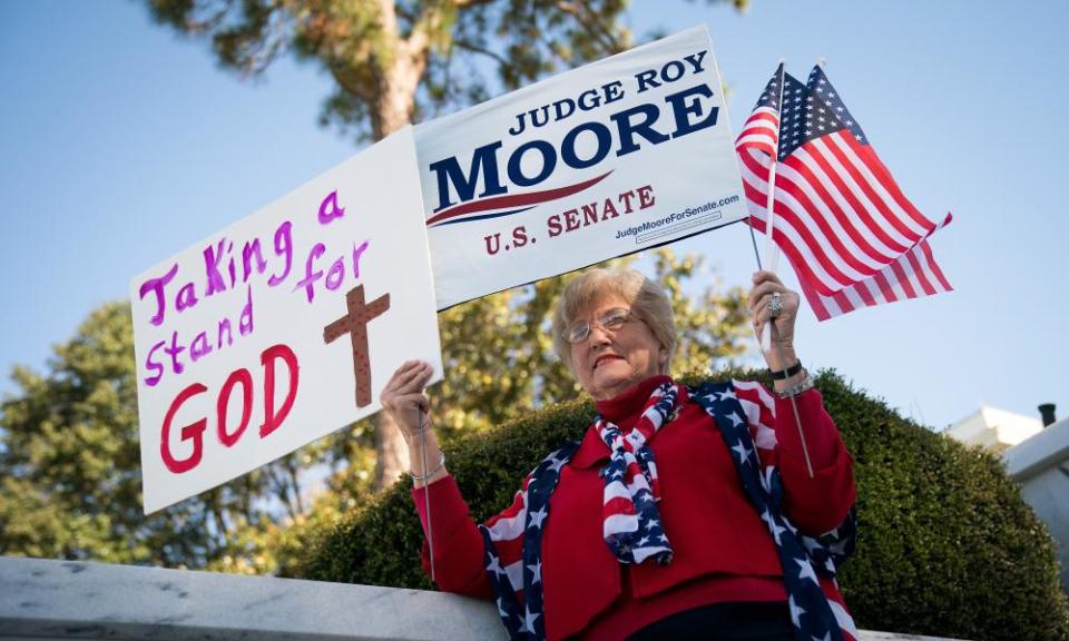 Patricia Riley Jones attends a ‘Women For Moore’ rally in Montgomery on Friday.