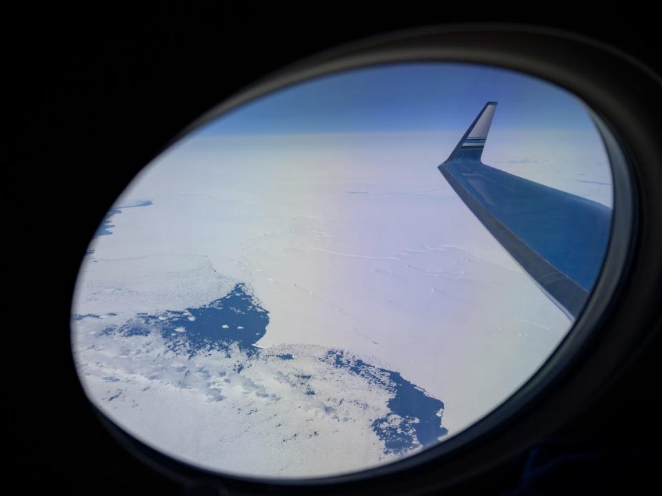 A view out the window of White Desert's Gulfstream G550 it operates to Antarctica.