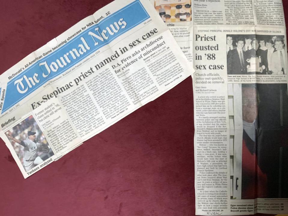 <div class="inline-image__caption"><p>Journal News articles that tipped off the author to her late husband’s abuse by a priest.</p></div> <div class="inline-image__credit">Courtesy Jenny Grosvenor</div>