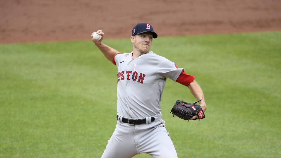 Boston Red Sox starting pitcher Nick Pivetta delivers a pitch during the third inning of a baseball game against the Baltimore Orioles, Sunday, May 9, 2021, in Baltimore. (AP Photo/Nick Wass)