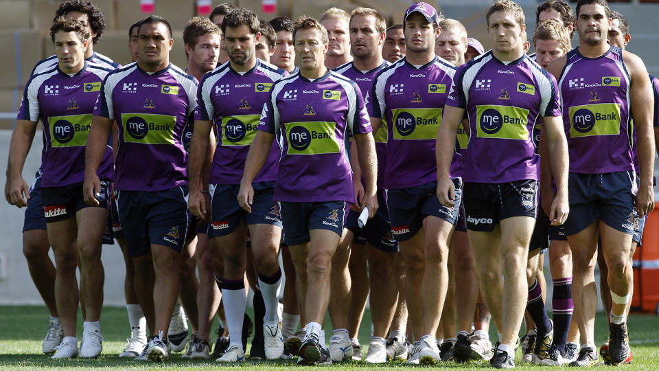 The Melbourne Storm, pictured here after being stripped of two premierships and three minor premierships.