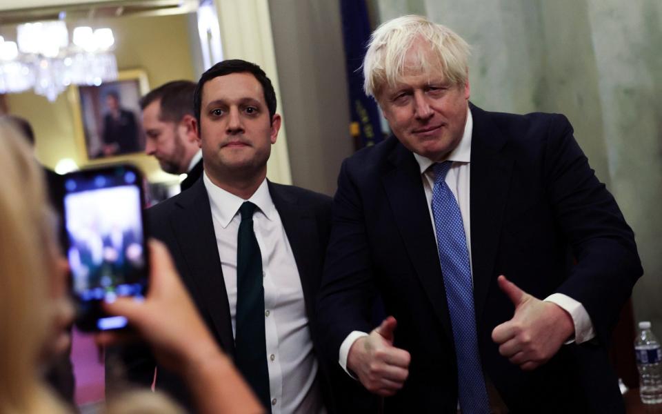 Boris Johnson leaves a meeting at Senate minority leader Mitch McConnell's office in Washington on Tuesday - Kevin Dietsch/Getty Images